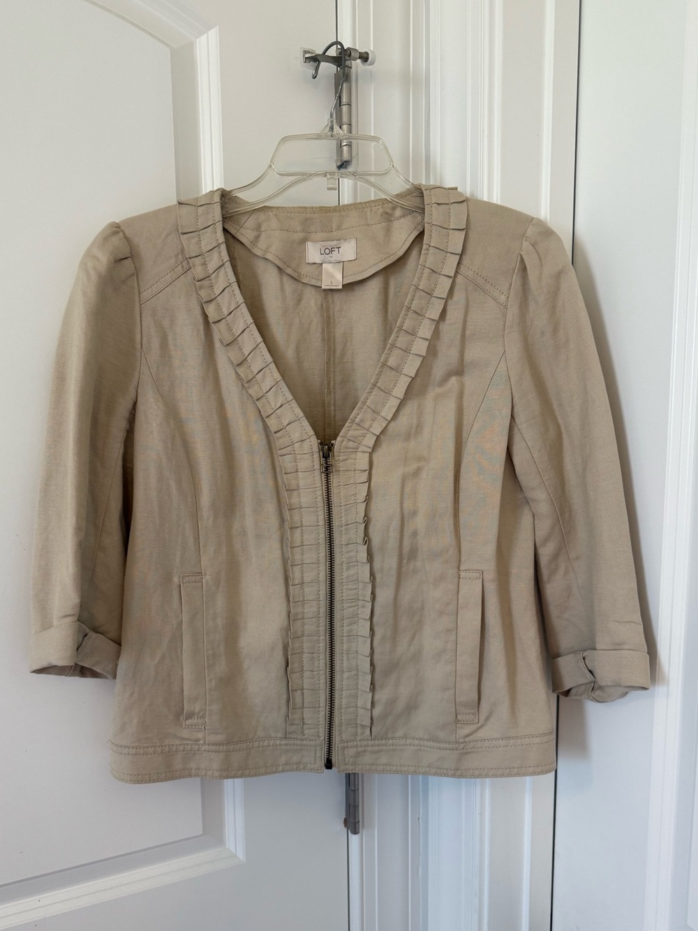 LOFT Ruffled-Trim Crop Jacket